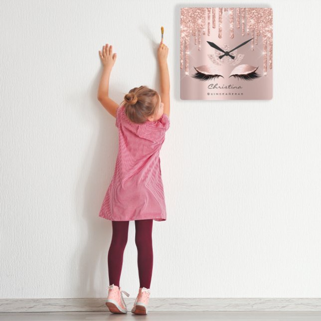 Horloge Carrée Rose Rose Pastel Sparkly Diamond Lotus Princess (Pink Rose Pastel Sparkly Diamond Lotus Princess Square Wall Clock)