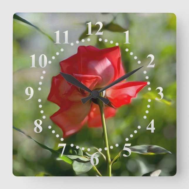 Horloge Carrée Rose rouge (Recto)