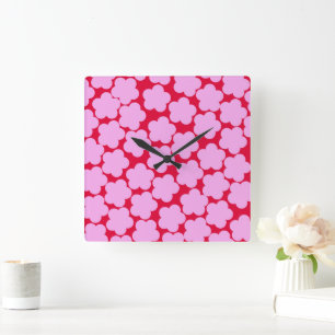 Horloge Carrée Rose Rouge Bold Y2K Fleur sauvage Vibrant Décor d'