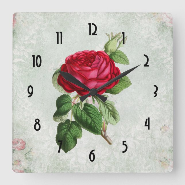 Horloge Carrée Rose rouge vintage (Recto)