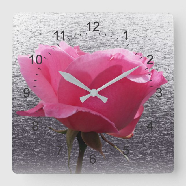 Horloge Carrée rose sur gris (Recto)