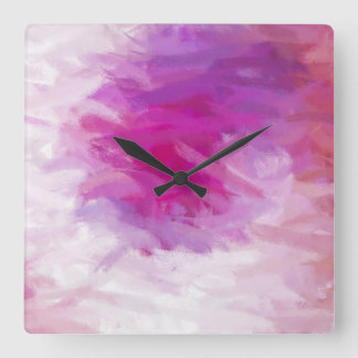 Horloge Carrée Rose violet blanc Art Abstrait