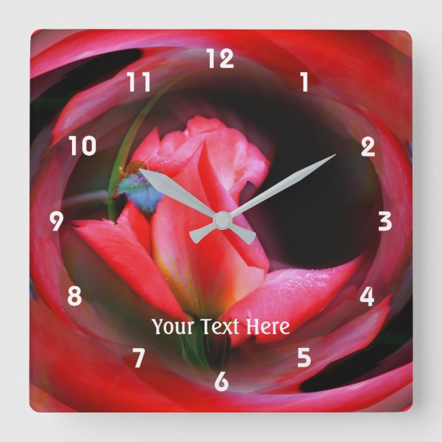 Horloge Carrée Rosebud rose vif Art Abstrait (Recto)