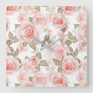 Horloge Carrée Roses