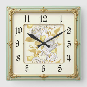 Horloge Carrée Roses Art Déco