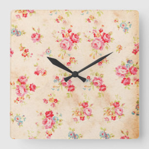 Horloge Carrée Roses bleus roses Girly chics minables vintages