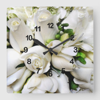 Horloge Carrée Roses dans l'horloge blanche_Wall