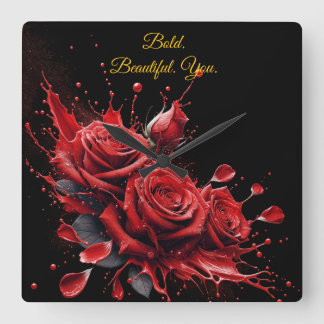 Horloge Carrée Roses en Fleurs - Élégant Anniversaire