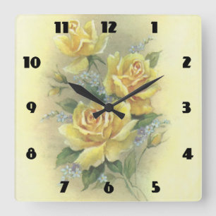 Horloge Carrée Roses jaunes