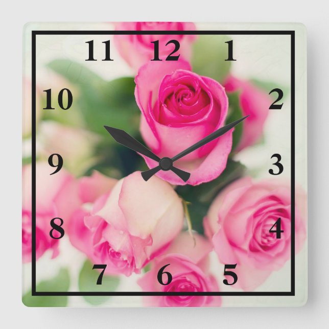 Horloge Carrée Roses roses (Recto)