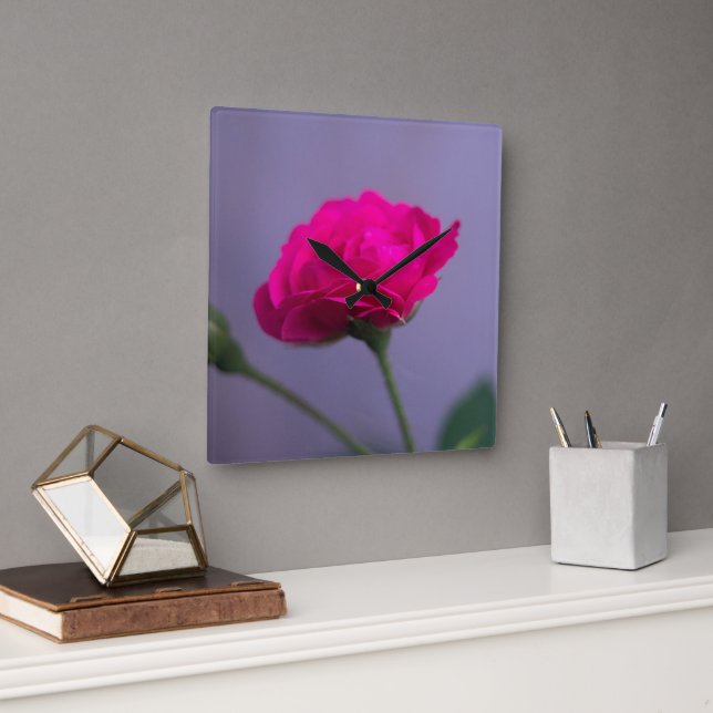 Horloge Carrée Rosier de jardin rose (Bureau)