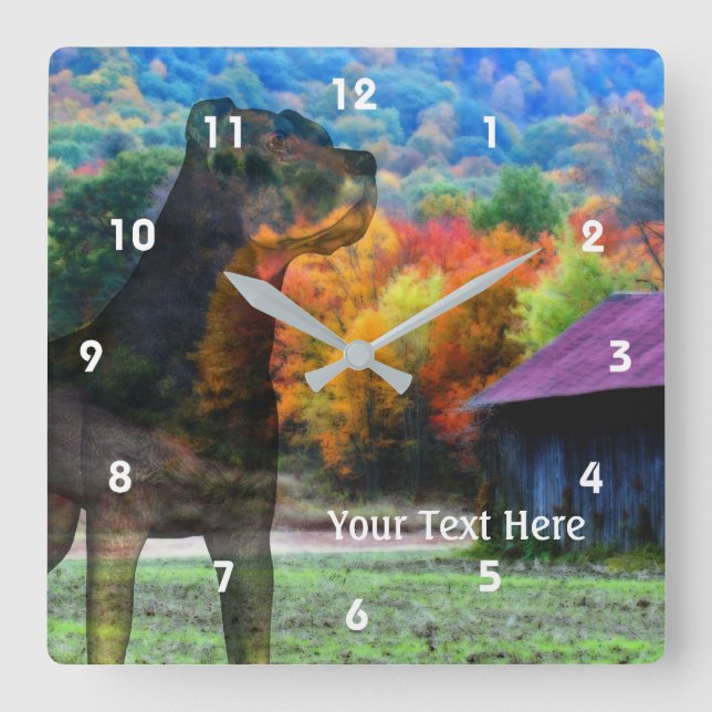 Horloge Carrée Rottweiler Chien Et Vieux Tabac Grange (Recto)