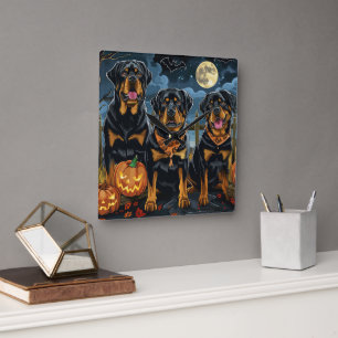 Horloge Carrée Rottweiler Halloween Éffrayant