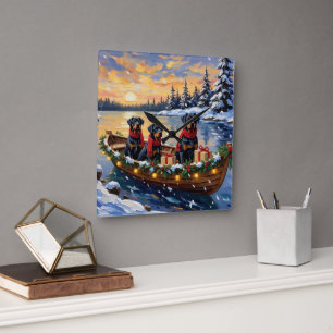 Horloge Carrée Rottweiler Noël Bateau Fêtes
