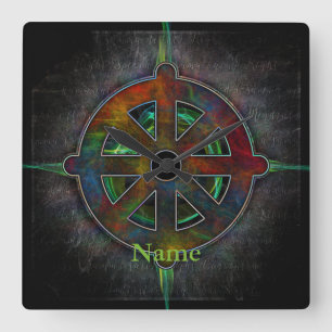 Horloge Carrée Roue de Dharma d'énergie