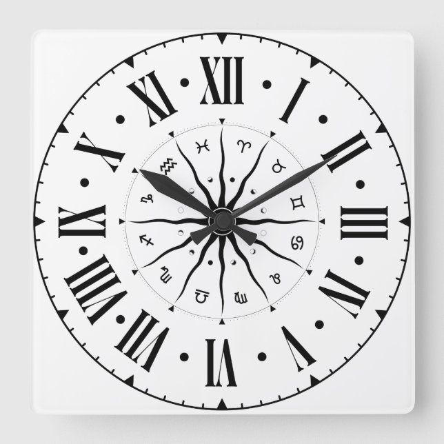 Horloge Carrée Roue Horoscope Avec Numéros Romains (Recto)