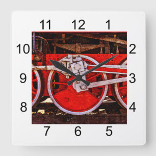 Horloge Carrée Roues de train à vapeur vintage