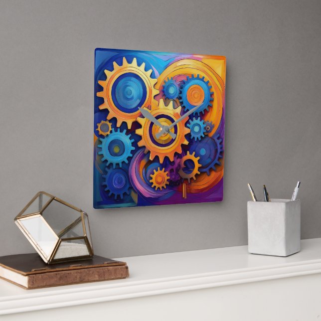 Horloge Carrée Roues en vie (Bureau)