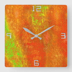 Horloge Carrée Rouge à citron vert avec rainures et peintures tei