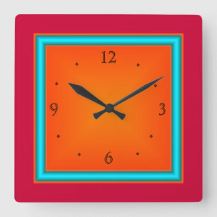 Horloge Carrée Rouge/Aqua/Orange>Horloge murale
