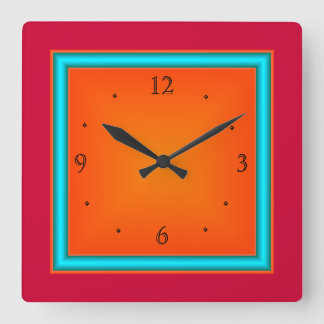 Horloge Carrée Rouge/Aqua/Orange>Horloge murale