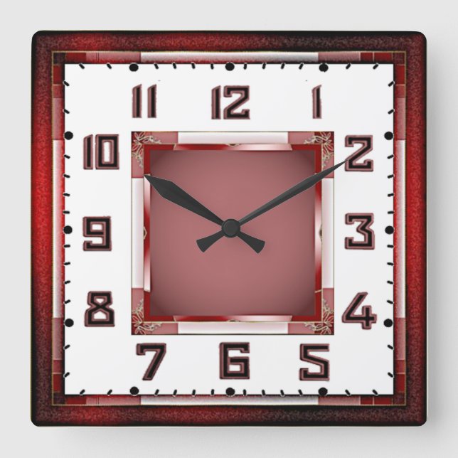 Horloge Carrée Rouge Art déco (Recto)