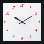Horloge Carrée Rouge Blanc Élégant Personnalisé Colorful Cadeau C<br><div class="desc">Imprimé en blanc et rouge classe arrière - plan couleur personnalisée! Vous pouvez customiser comme vous le souhaitez !</div>