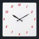 Horloge Carrée Rouge Blanc Élégant Personnalisé Colorful Cadeau C<br><div class="desc">Imprimé en blanc et rouge classe arrière - plan couleur personnalisée! Vous pouvez customiser comme vous le souhaitez !</div>