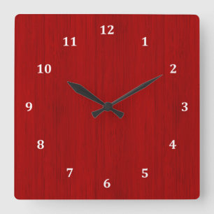 Horloge Carrée Rouge de marron Bambou en bois look