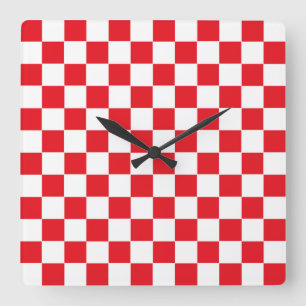 Horloge Carrée Rouge et blanc Checkered