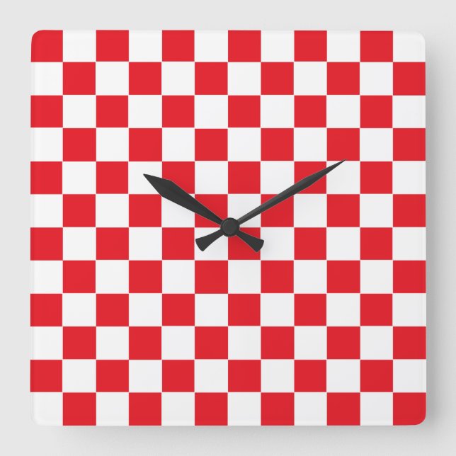 Horloge Carrée Rouge et blanc Checkered (Recto)