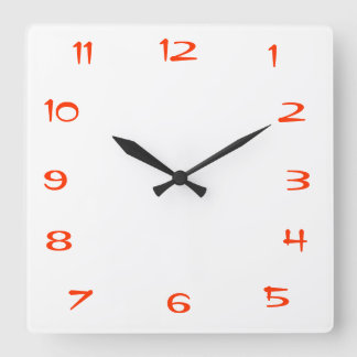 Horloge Carrée Rouge et blanc>Horloge murale de cuisine Carré