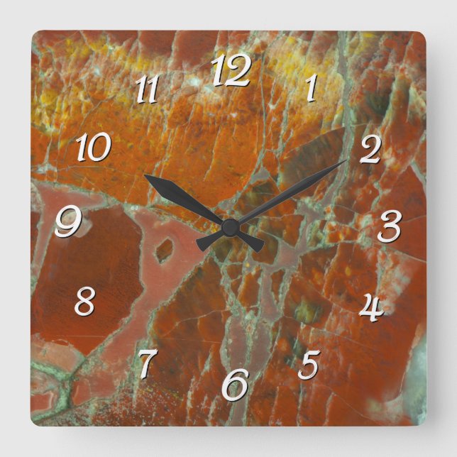 Horloge Carrée Rouge et bois de Pertrified d'or (Recto)