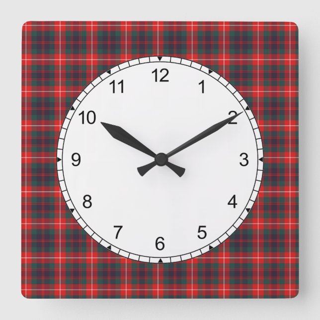 Horloge Carrée Rouge et Marine Bleu Fraser de Lovat Tartan modern (Recto)