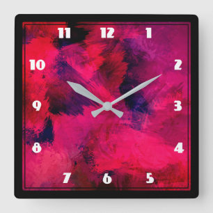 Horloge Carrée Rouge foncé et violet Gras & Abstrait moderne