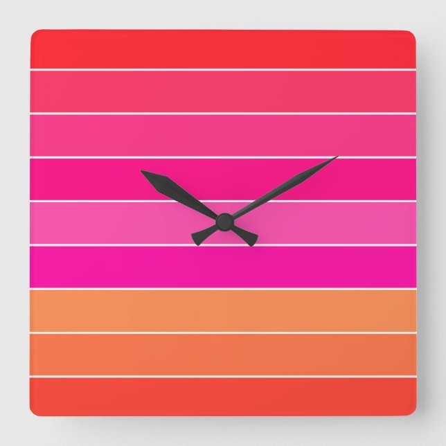 Horloge Carrée Rouge, rose et orange (Recto)