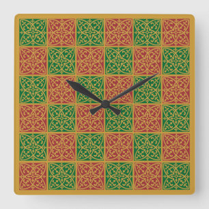 Horloge Carrée Rouge Vert Fleur de Lis Motif de vacances