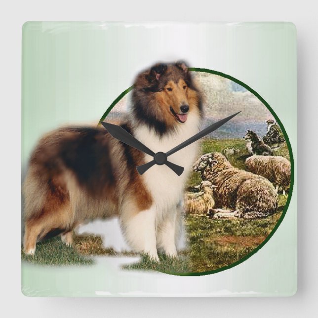 Horloge Carrée Rough Collie Keeper of the Sheep (Recto)