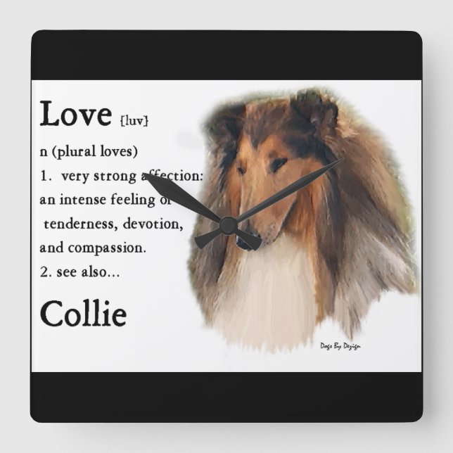 Horloge Carrée Rough Collie Love Is (Recto)