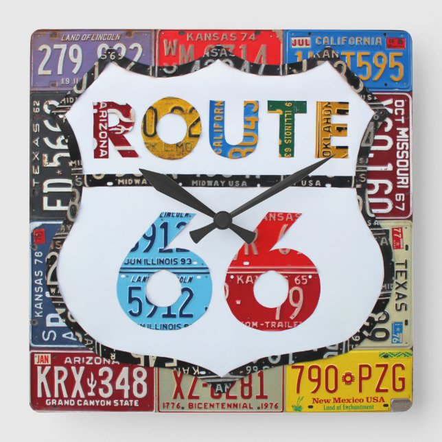 Horloge Carrée Route 66 Plaque de licence Art par design Turnpike (Recto)
