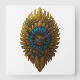 Horloge Carrée Royal Feather | Black & Gold Egyptian Wall Clock
