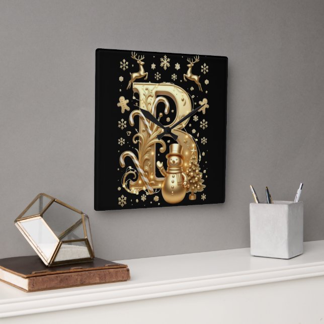 Horloge Carrée Royal Gold B Luxury Snowman Square Wall Clock (Bureau)