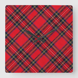 Horloge Carrée Royal Stewart tartan rouge noir plaid