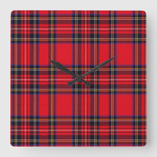 Horloge Carrée Royal Stewart tartan rouge noir plaid (Recto)