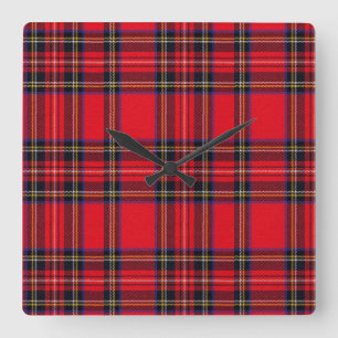 Horloge Carrée Royal Stewart tartan rouge noir plaid