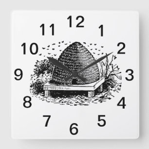 Horloge Carrée Ruche et Abeilles #1 Héraldique Vintage