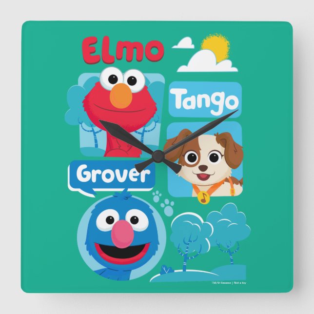 Horloge Carrée Rue Sésame | Elmo, Tango, & Grover Park Graphic (Recto)