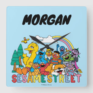 Horloge Carrée Rue Sésame Rainbow Wave Ajouter Votre Nom