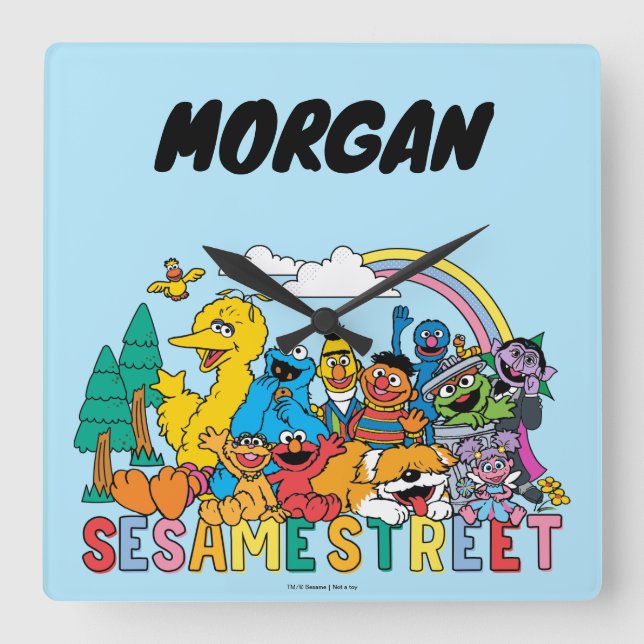 Horloge Carrée Rue Sésame | Rainbow Wave | Ajouter Votre Nom (Recto)