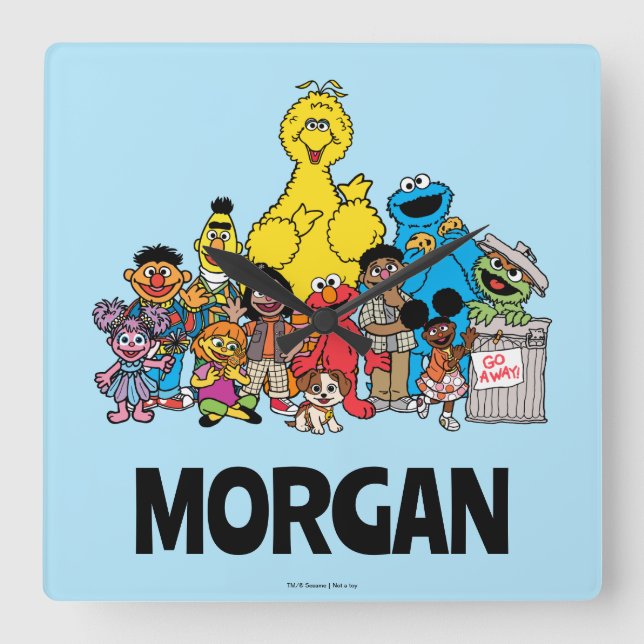 Horloge Carrée Rue Sésame | Sesame Pals Ajoutez Votre Nom (Recto)